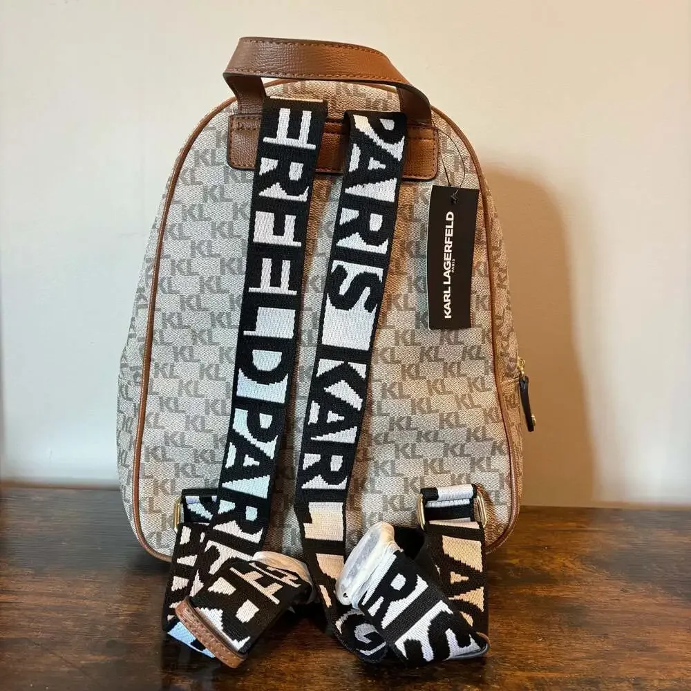 NWT Karl Lagerfeld Paris Khloe Monogram Patch Backpack Beige Brown